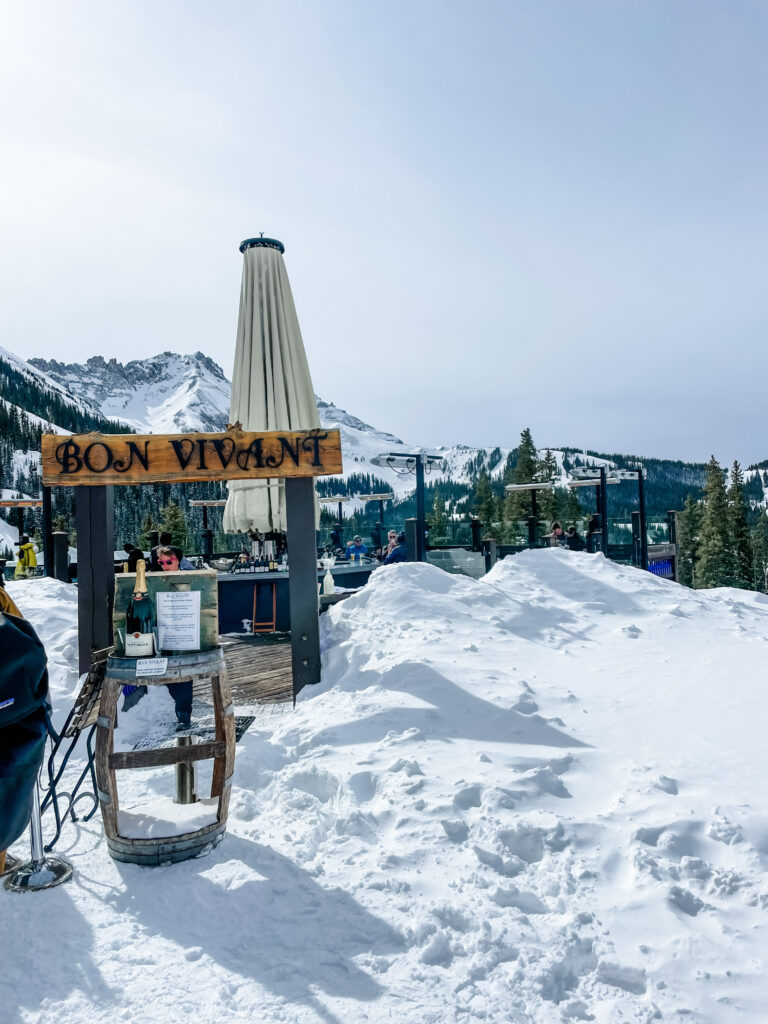 A snowy, slope-slide restaurant called Bon Vivant in Telluride, Colorado