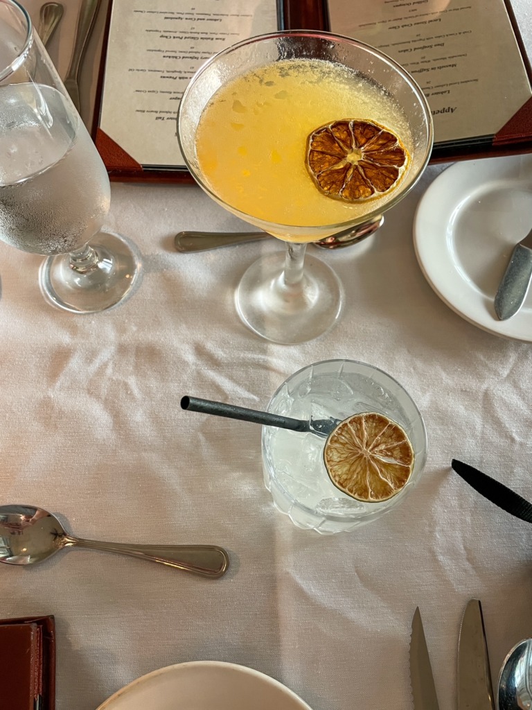 Cocktails with dried citrus garnish served at Rock House restaurant on Harbour Island, Bahamas.